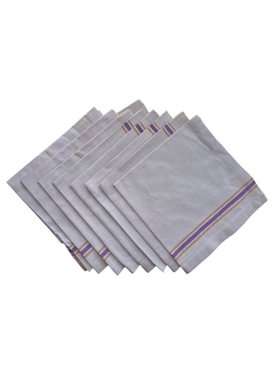 Crate & Barrel Other - Crate & Barrel Riviera Napkin Set of 8  Beige Purple & Orange Stripes Cotton